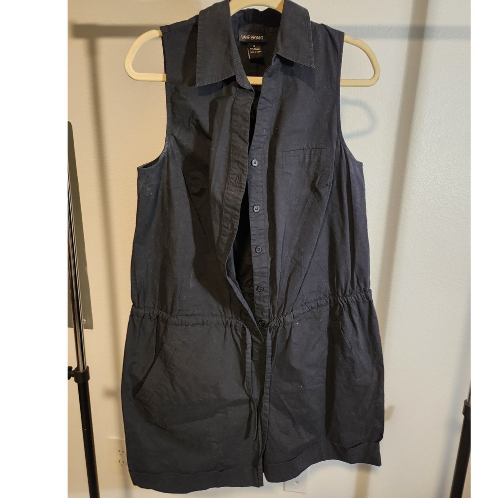 Lane Bryant Black Sleeveless Utility Romper Drawstring Waist Pockets Size 14